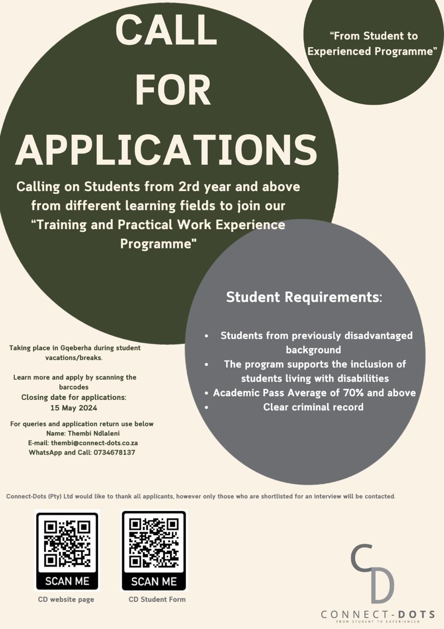 Call for applications – from student to experienced program - Connect-Dots